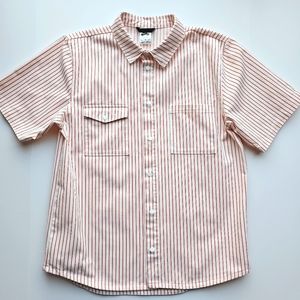 Nike Mens Skateboard Dry-Fit Snap buttonup Pinstripe White Red Polo Shirt